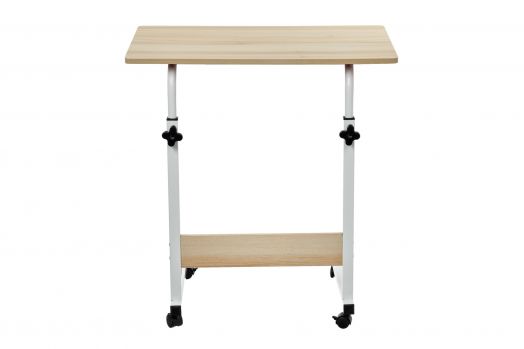 Стол многофункциональный на колесах, 60x40 см, «РОЛЛ», 2 ножки, регул.высота, мдф, металл, св. дерево, белый