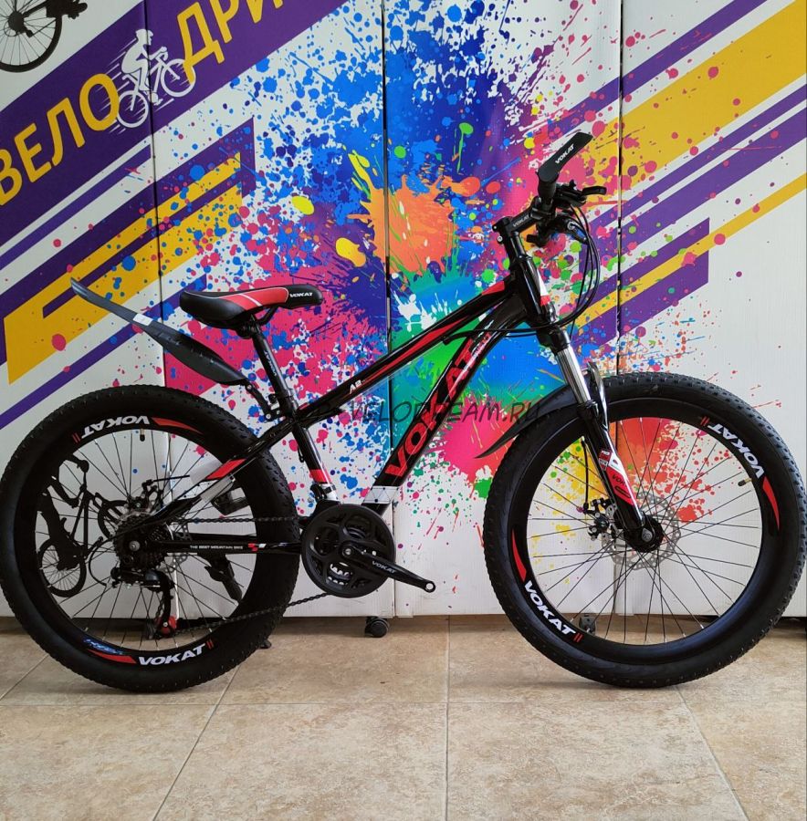 Велосипед 24"  усиленный обод детский спицы Vokat NEXT черно-красный