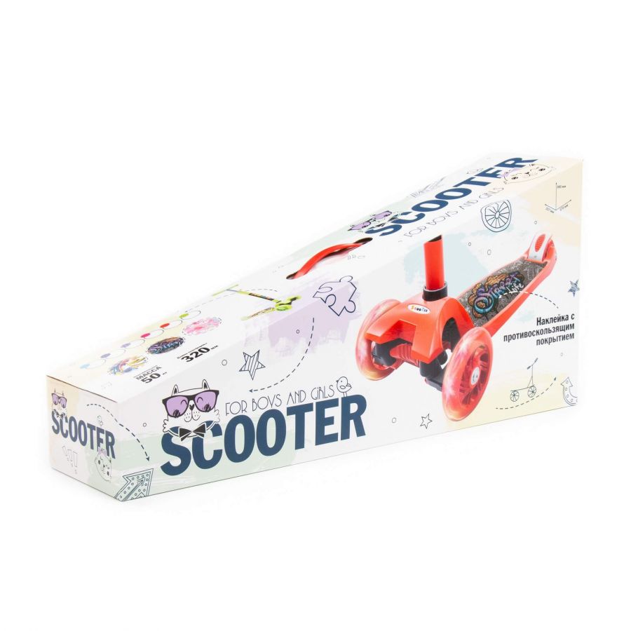 # 0072 Детский самокат (с наклейкой V2) (красно-чёрный) (в коробке)