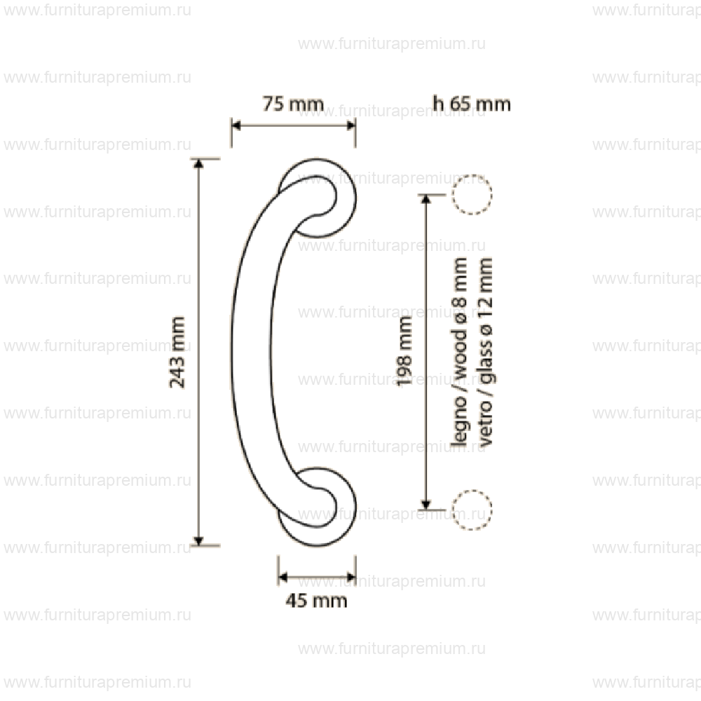 Ручка-скоба Linea Cali Florenzia 1460 MZ со смещенной осью. Длина 243 мм.