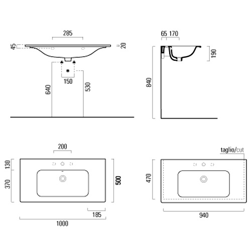 Раковина подвесная или встраиваемая GSI Pura 8823 100x50