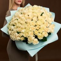 Роза 60см, 101 шт,  сорт Мондиаль (белая), Эквадор