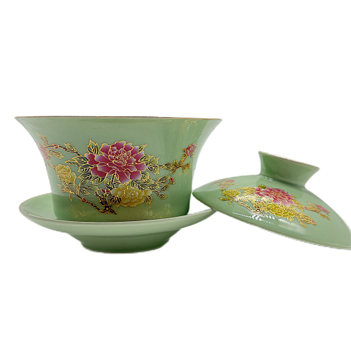 Гайвань  "Букет Пионов" на салатовом фоне фарфор 350 мл