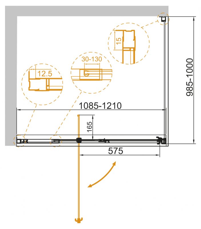 Душевой уголок без поддона Cezares хромированный 100х90 см ФОТО