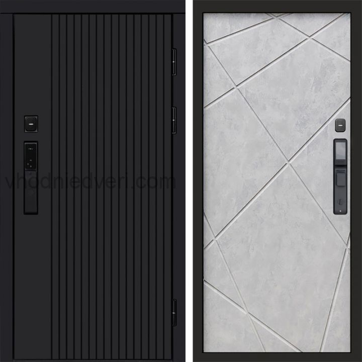 Входная дверь Termo-door ТВИСТ BLACK с электрозамком - Лучи Бетон светлый