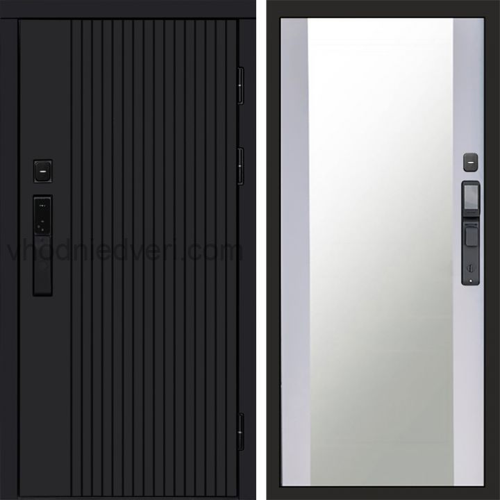Входная дверь Termo-door ТВИСТ BLACK с электрозамком - Зеркало Белый софт