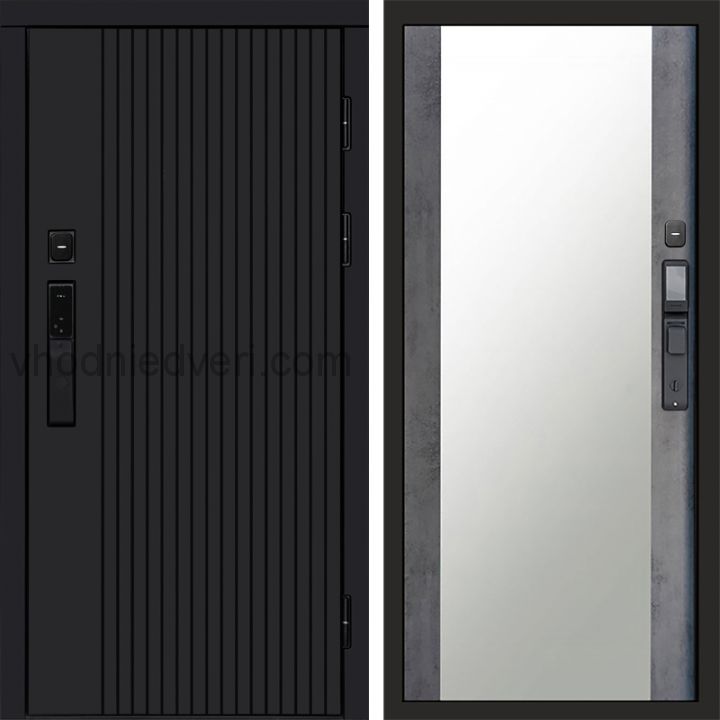 Входная дверь Termo-door ТВИСТ BLACK с электрозамком - Зеркало Бетон темный