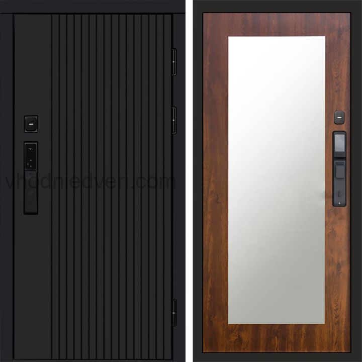 Входная дверь Termo-door ТВИСТ BLACK с электрозамком - Зеркало Триумф Дуб