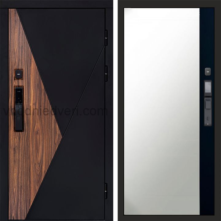 Входная дверь Termo-door МАТРИКС с электрозамком - Широкое зеркало фацет Черный кварц