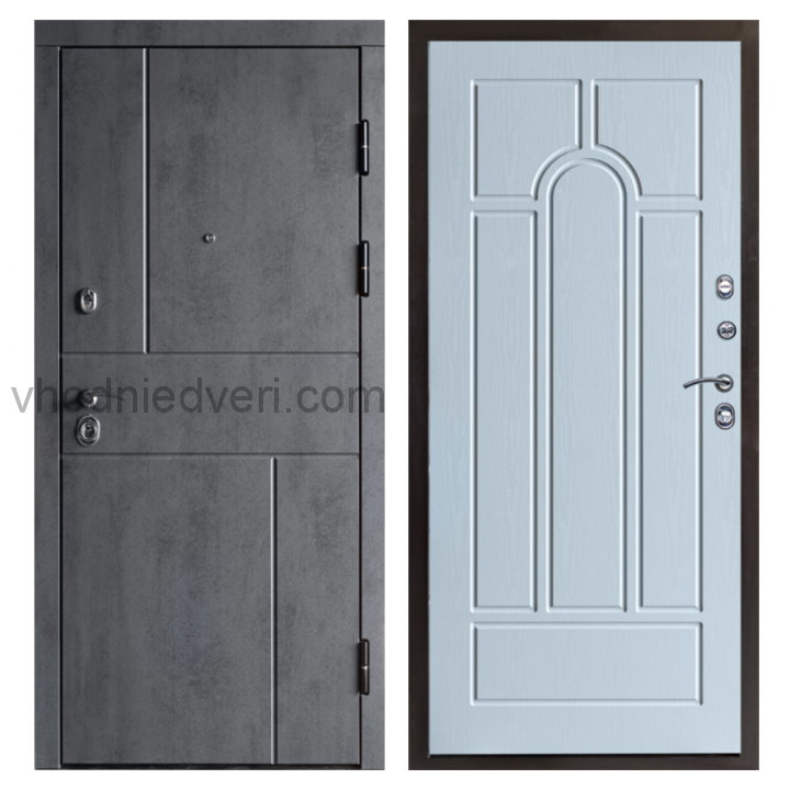 Входная дверь Termo-door Вертикаль Бетон - Арка Белое дерево