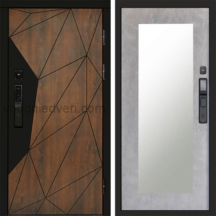 Входная дверь Termo-door ГЕОМЕТРИЯ с электрозамком - Зеркало Триумф Бетон светлый