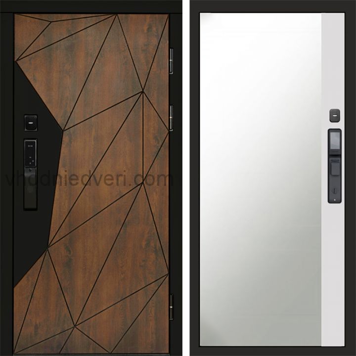 Входная дверь Termo-door ГЕОМЕТРИЯ с электрозамком - Широкое зеркало фацет Белый софт