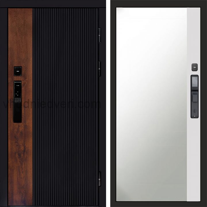 Входная дверь Termo-door ПРЕСТИЖ с электрозамком - Широкое зеркало фацет Белый софт