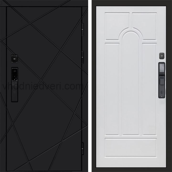 Входная дверь Termo-door ЛУЧИ BLACK с электрозамком - Арка Белое дерево
