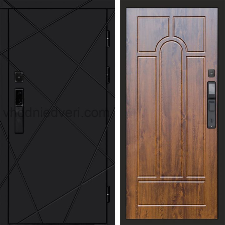 Входная дверь Termo-door ЛУЧИ BLACK с электрозамком - Арка Дуб
