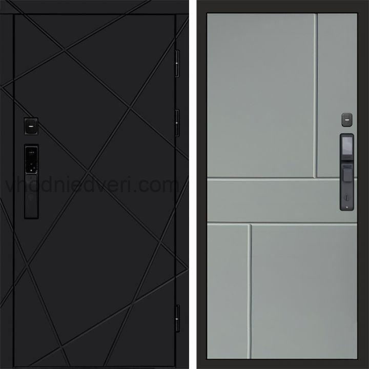 Входная дверь Termo-door ЛУЧИ BLACK с электрозамком - Горизонт Грей софт