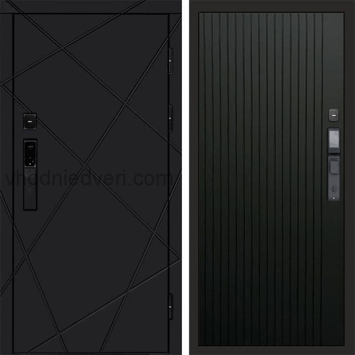 Входная дверь Termo-door ЛУЧИ BLACK с электрозамком - Flat Черный кварц