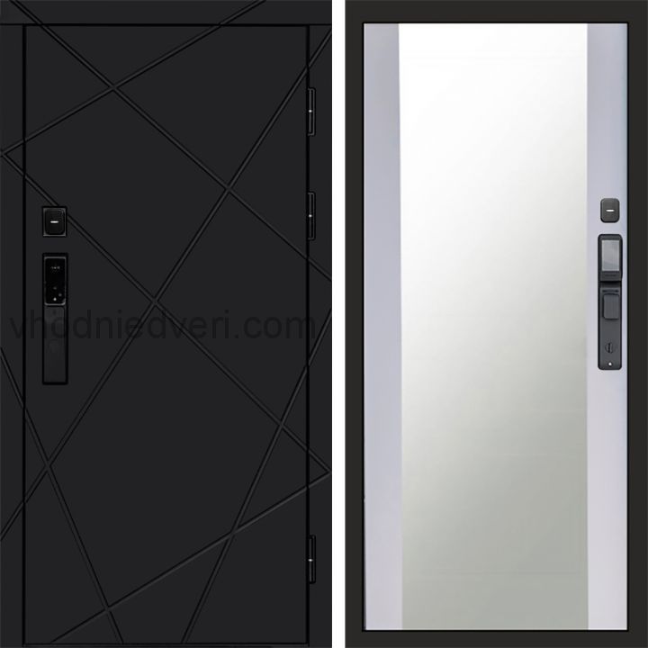 Входная дверь Termo-door ЛУЧИ BLACK с электрозамком - Зеркало Белый софт