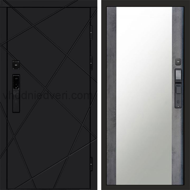 Входная дверь Termo-door ЛУЧИ BLACK с электрозамком - Зеркало Бетон темный