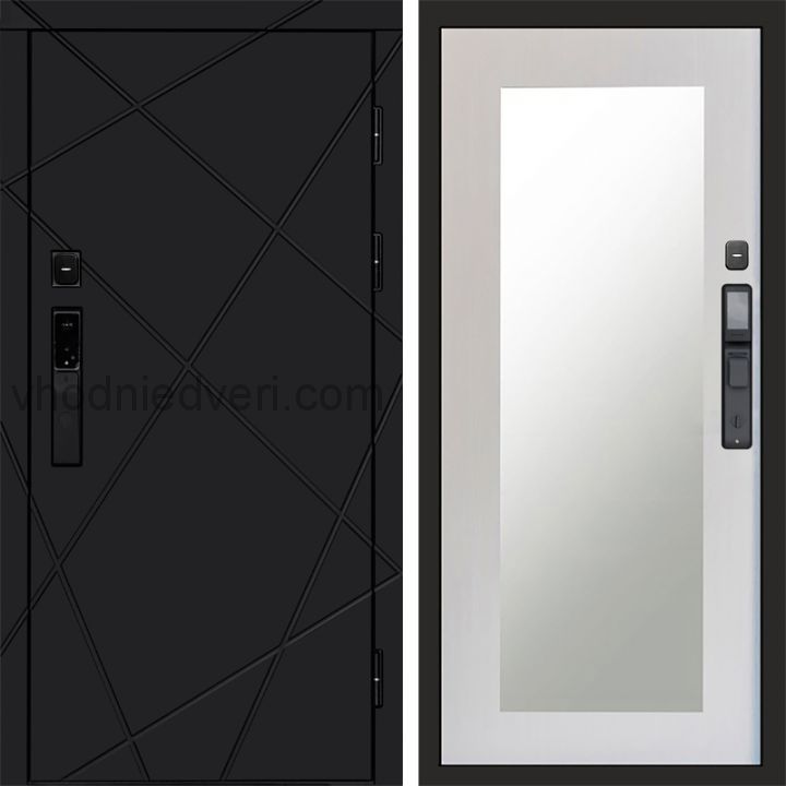 Входная дверь Termo-door ЛУЧИ BLACK с электрозамком - Зеркало Триумф Лиственница