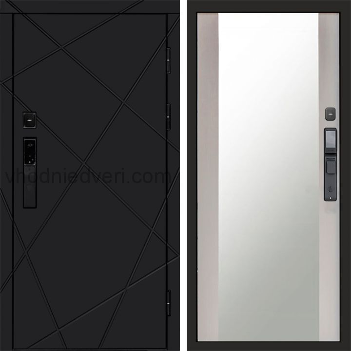 Входная дверь Termo-door ЛУЧИ BLACK с электрозамком - Зеркало Лиственница