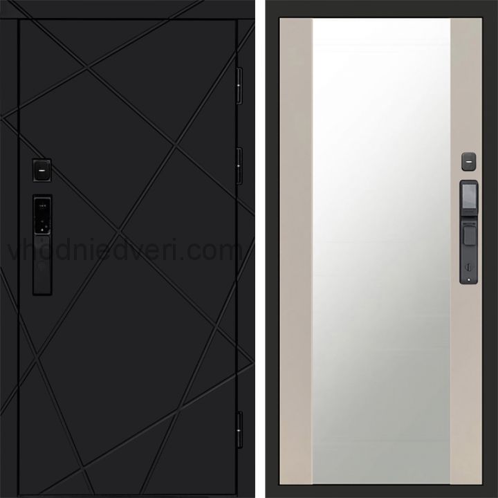 Входная дверь Termo-door ЛУЧИ BLACK с электрозамком - Зеркало Слоновая кость