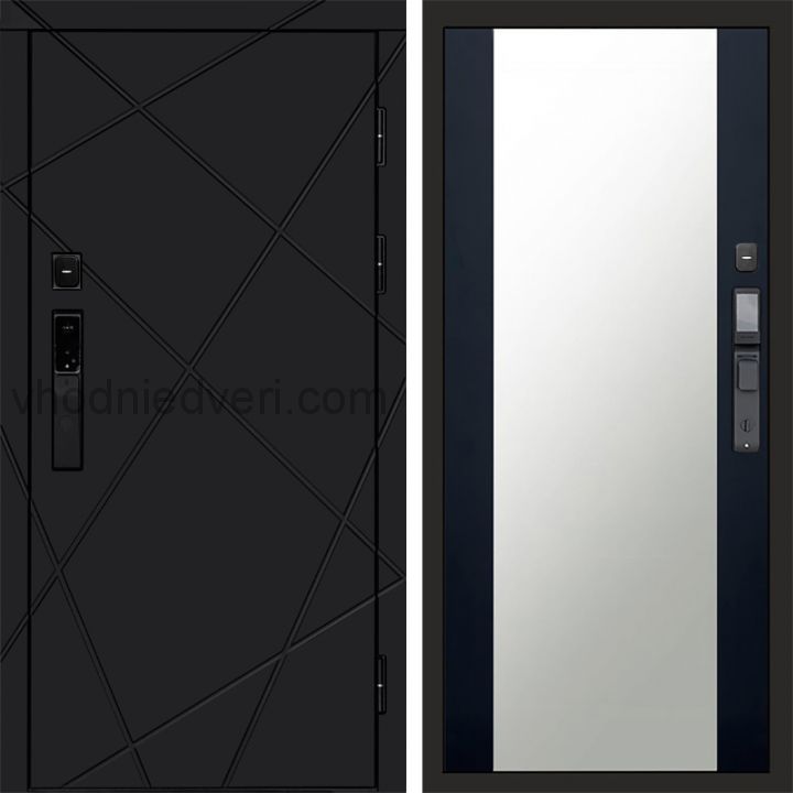 Входная дверь Termo-door ЛУЧИ BLACK с электрозамком - Зеркало Черный кварц+тонировка