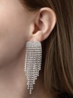 Серьги висячие со стразами «Вечное сияние» сердечки, белые в серебре