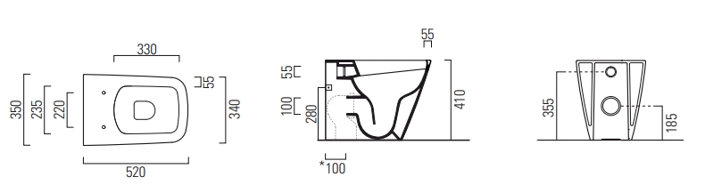 Унитаз безободковый приставной GSI NUBES 961011 350 мм х 520 мм, без крепления, чёрный матовый ФОТО