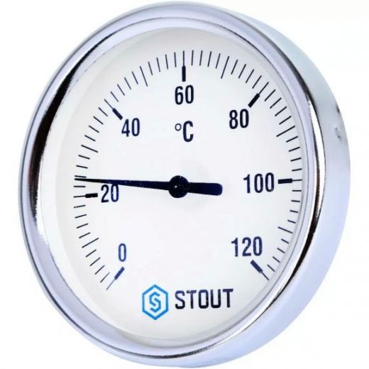 Термометр биметаллический с погружной гильзой Stout (корпус ? 80 мм, гильза 50 мм, резьба с самоуплотнением)