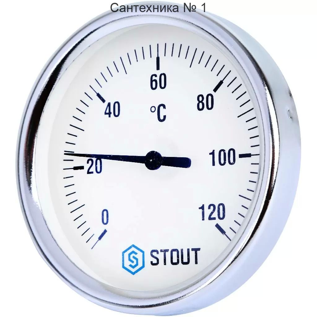 Термометр биметаллический с погружной гильзой Stout (корпус ? 80 мм, гильза 50 мм, резьба с самоуплотнением)