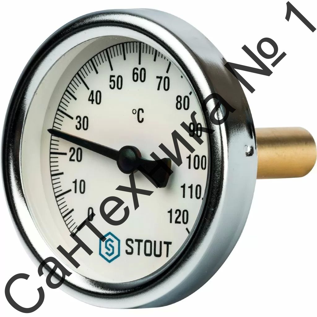 Термометр биметаллический с погружной гильзой Stout (корпус ? 80 мм, гильза 75 мм)