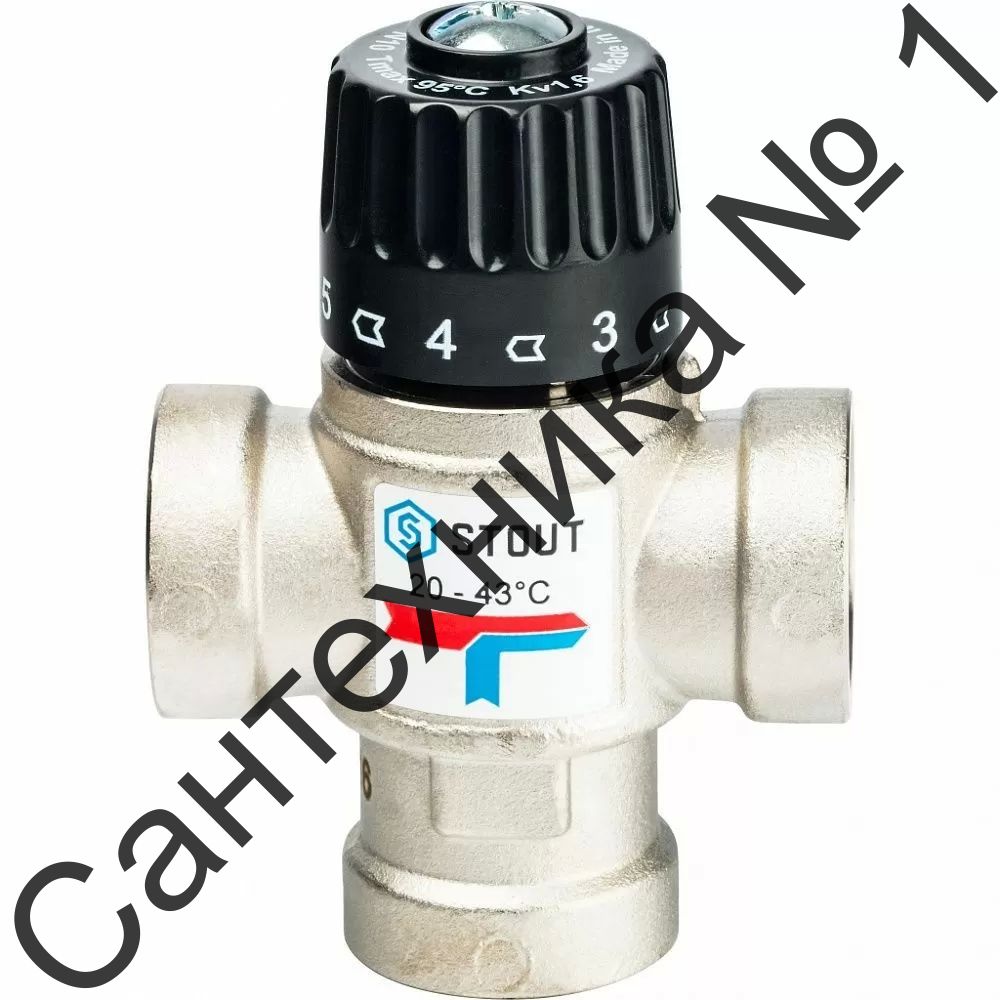 Термостатический смесительный клапан для систем отопления и ГВС 3/4* ВР Stout (35-60 °С, KVs 1.6 м3/ч)