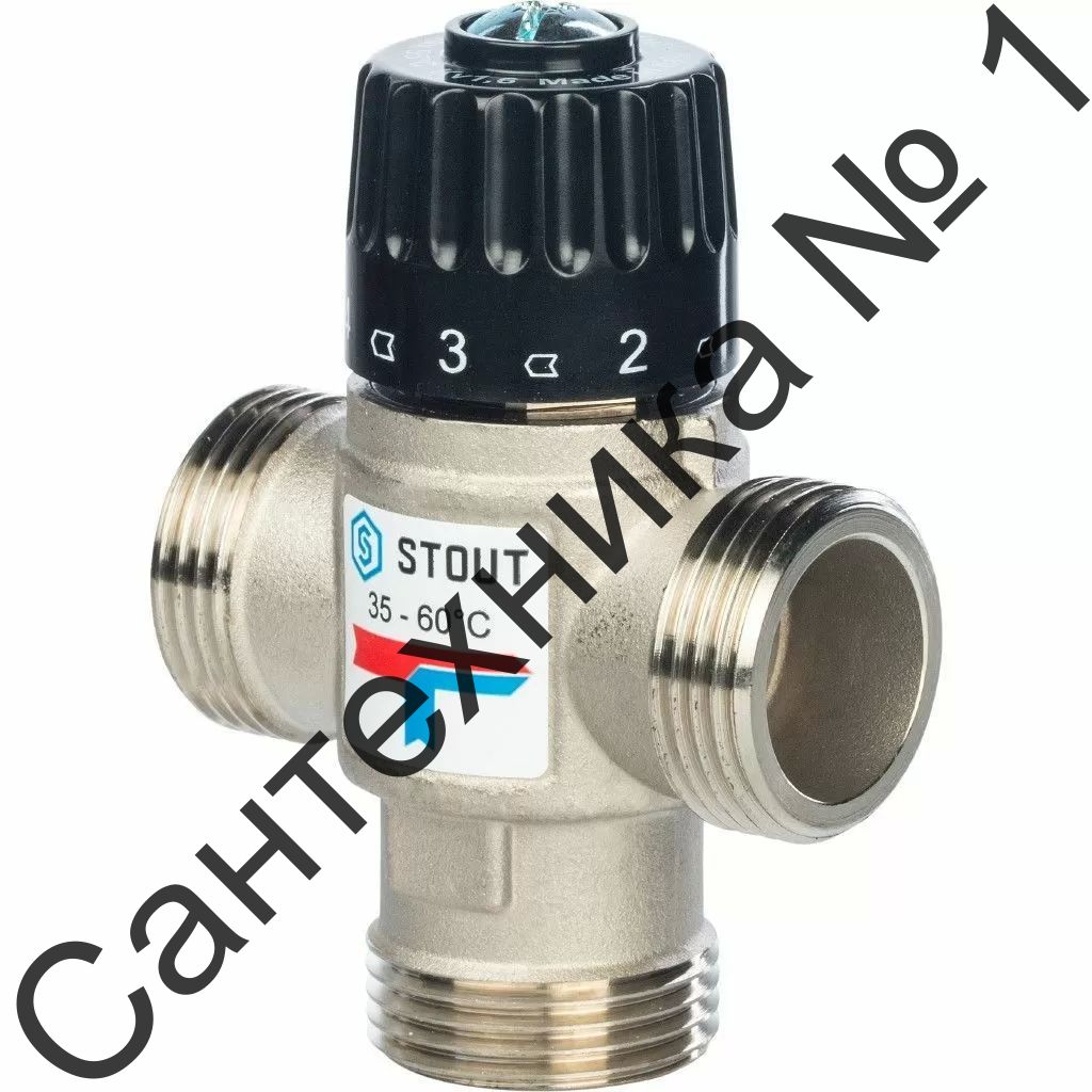 Термостатический смесительный клапан для систем отопления и ГВС 3/4* НР Stout (35-60 °С, KVs 1.6 м3/ч)