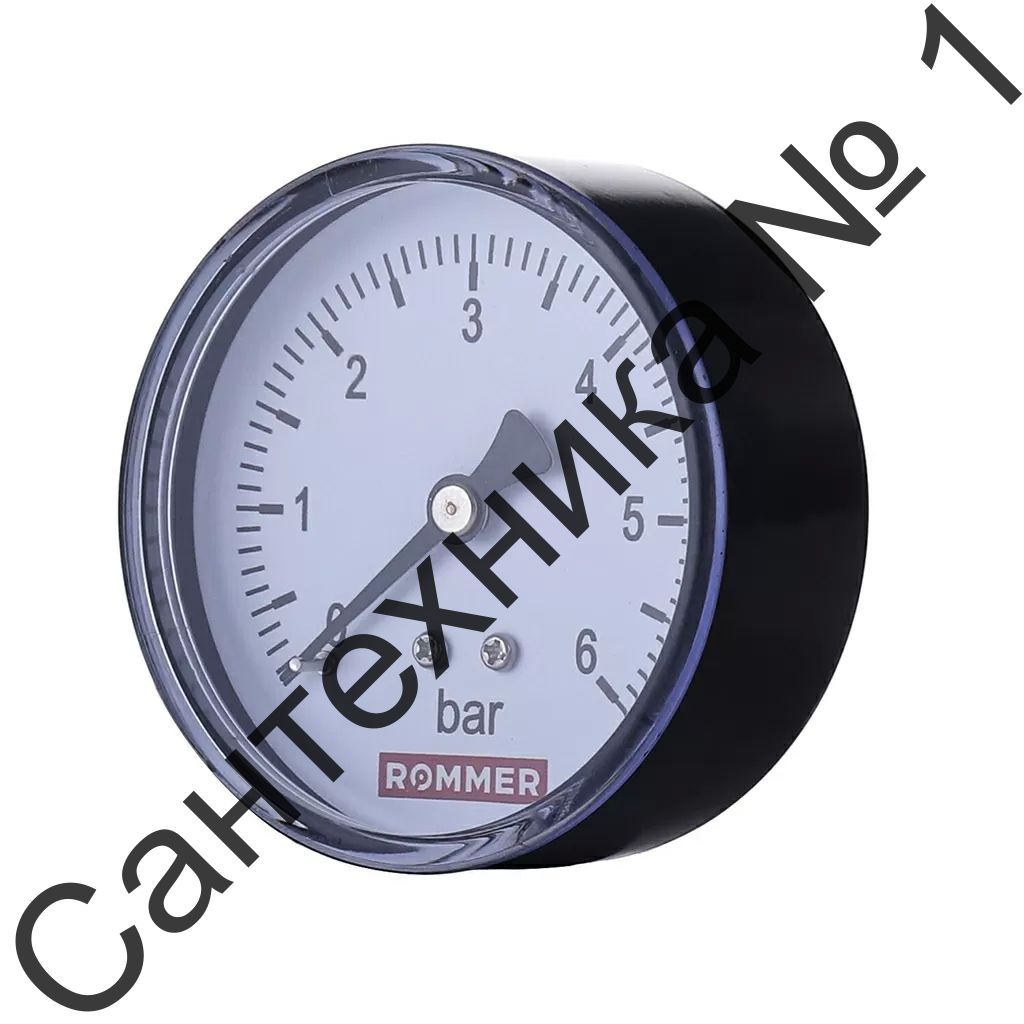 Манометр аксиальный Rommer - 1/4* (D-50 мм, шкала 0-6 бар)