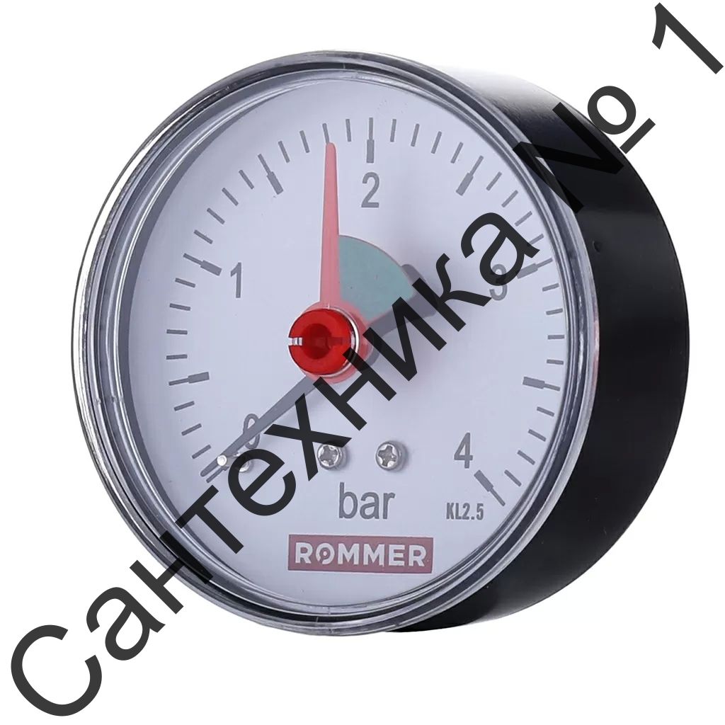 Манометр аксиальный с указателем предела Rommer - 1/4* (D-63 мм, шкала 0-4 бар)