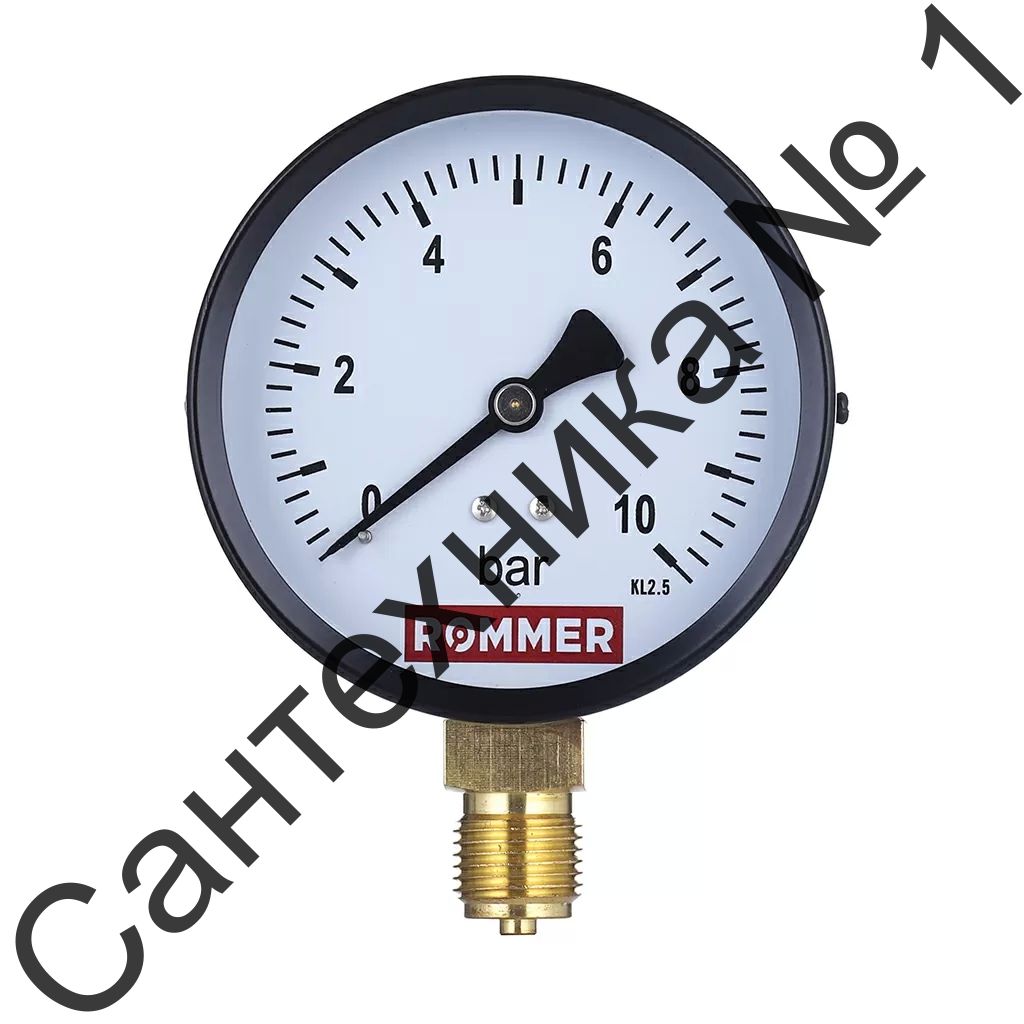 Манометр радиальный Rommer - 1/4* (D-63 мм, шкала 0-10 бар)
