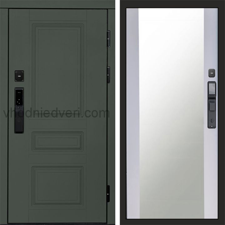 Входная дверь Termo-door ОРЕГОН GREEN с электрозамком - Зеркало Белый софт