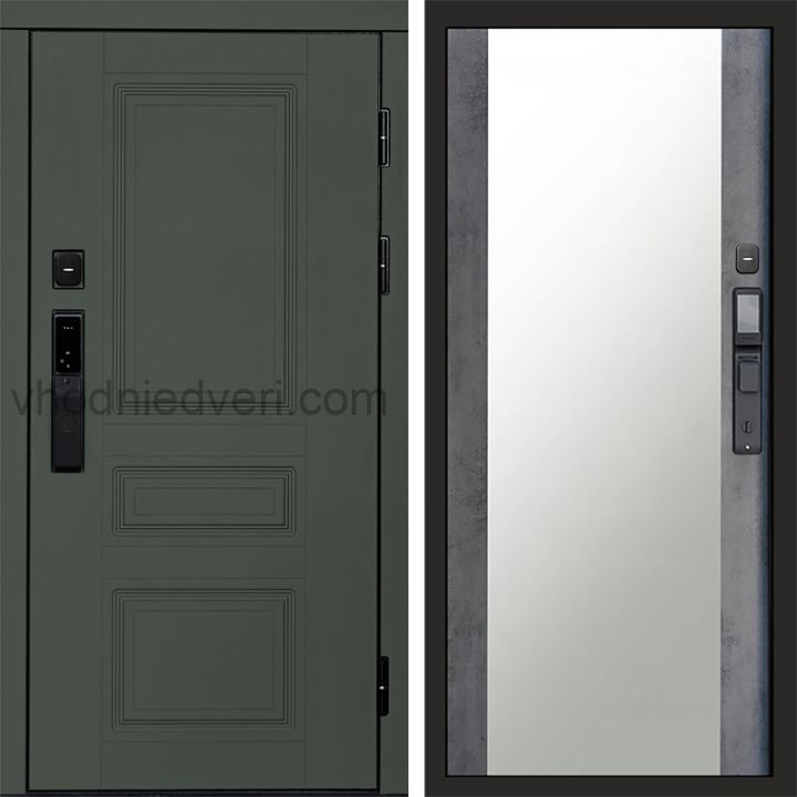 Входная дверь Termo-door ОРЕГОН GREEN с электрозамком - Зеркало Бетон темный