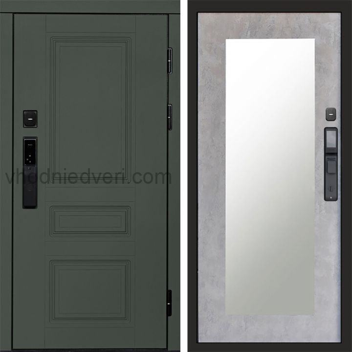 Входная дверь Termo-door ОРЕГОН GREEN с электрозамком - Зеркало Триумф Бетон светлый