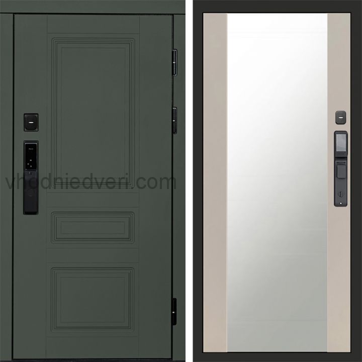 Входная дверь Termo-door ОРЕГОН GREEN с электрозамком - Зеркало Слоновая кость