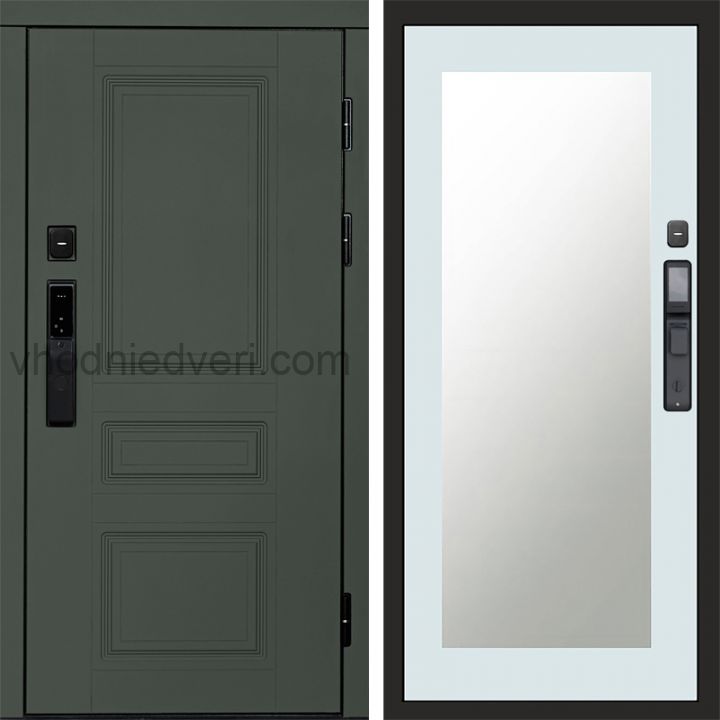 Входная дверь Termo-door ОРЕГОН GREEN с электрозамком - Зеркало Триумф Белый софт