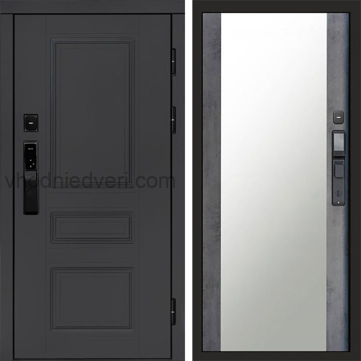 Входная дверь Termo-door ОРЕГОН ГРАФИТ с электрозамком - Зеркало Бетон темный