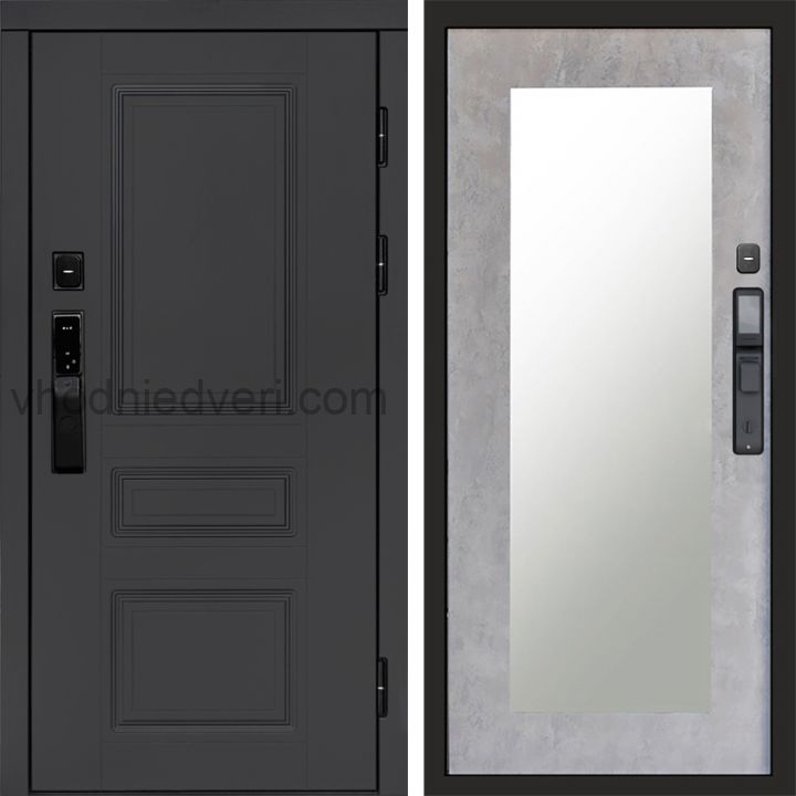 Входная дверь Termo-door ОРЕГОН ГРАФИТ с электрозамком - Зеркало Триумф Бетон светлый