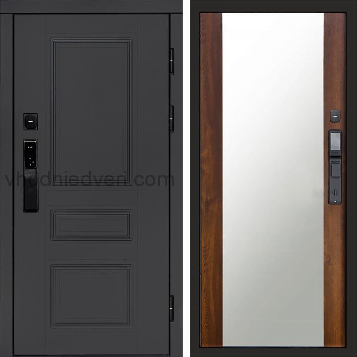 Входная дверь Termo-door ОРЕГОН ГРАФИТ с электрозамком - Зеркало Дуб