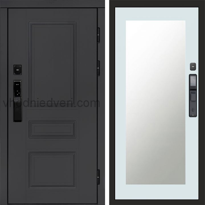 Входная дверь Termo-door ОРЕГОН ГРАФИТ с электрозамком - Зеркало Триумф Белый софт