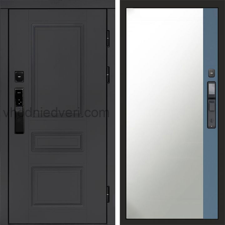 Входная дверь Termo-door ОРЕГОН ГРАФИТ с электрозамком - Широкое зеркало фацет Грей софт