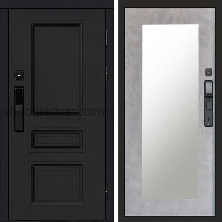 Входная дверь Termo-door ОРЕГОН BLACK с электрозамком - Зеркало Триумф Бетон светлый