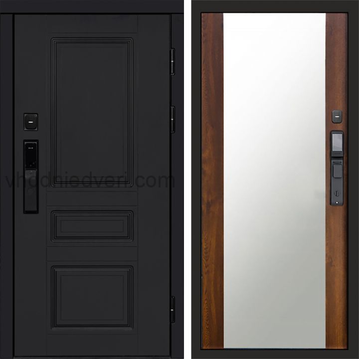 Входная дверь Termo-door ОРЕГОН BLACK с электрозамком - Зеркало Дуб