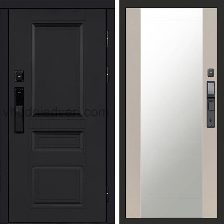 Входная дверь Termo-door ОРЕГОН BLACK с электрозамком - Зеркало Слоновая кость